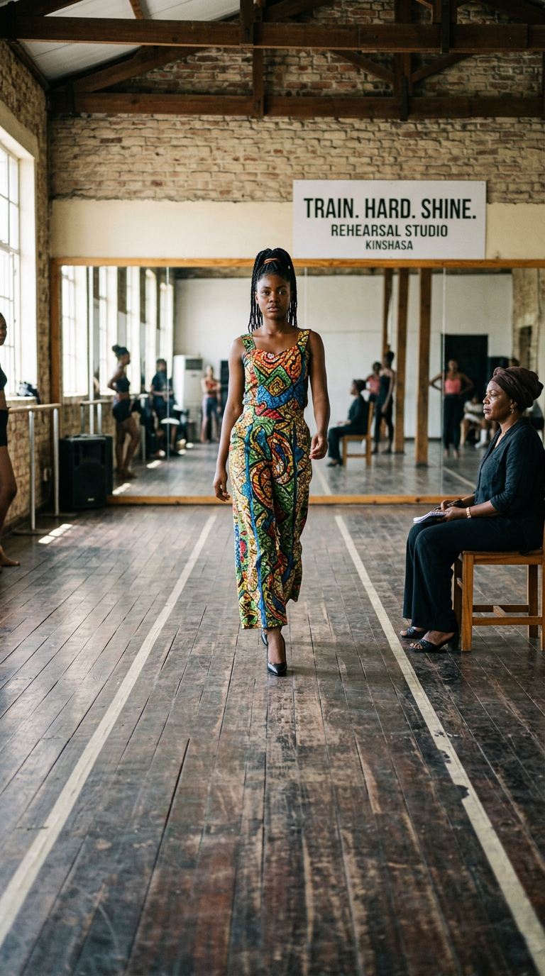 Élève de la Hope Academy en séance de catwalk avec son coach